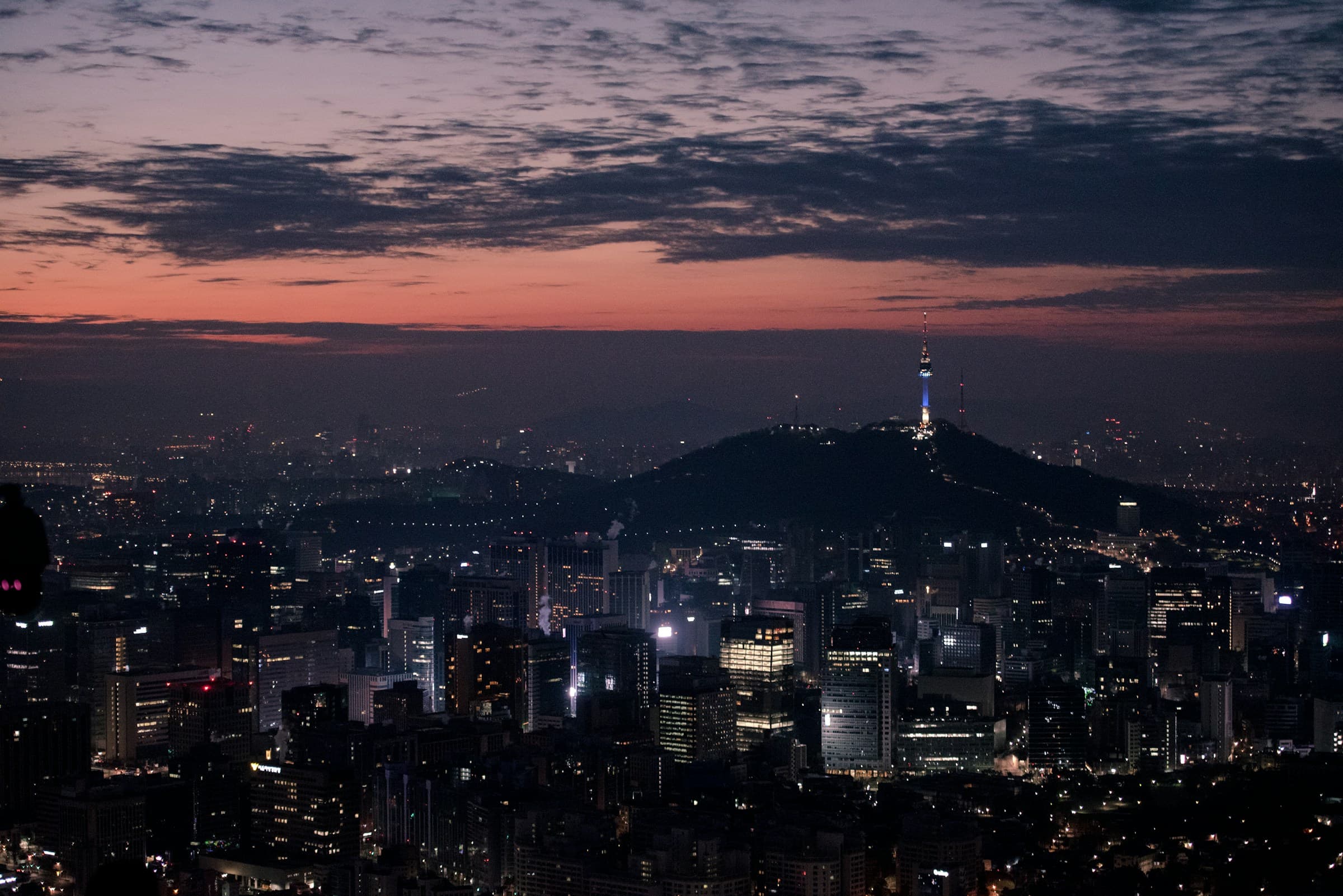 Seoul skyline at night with Namsan Tower