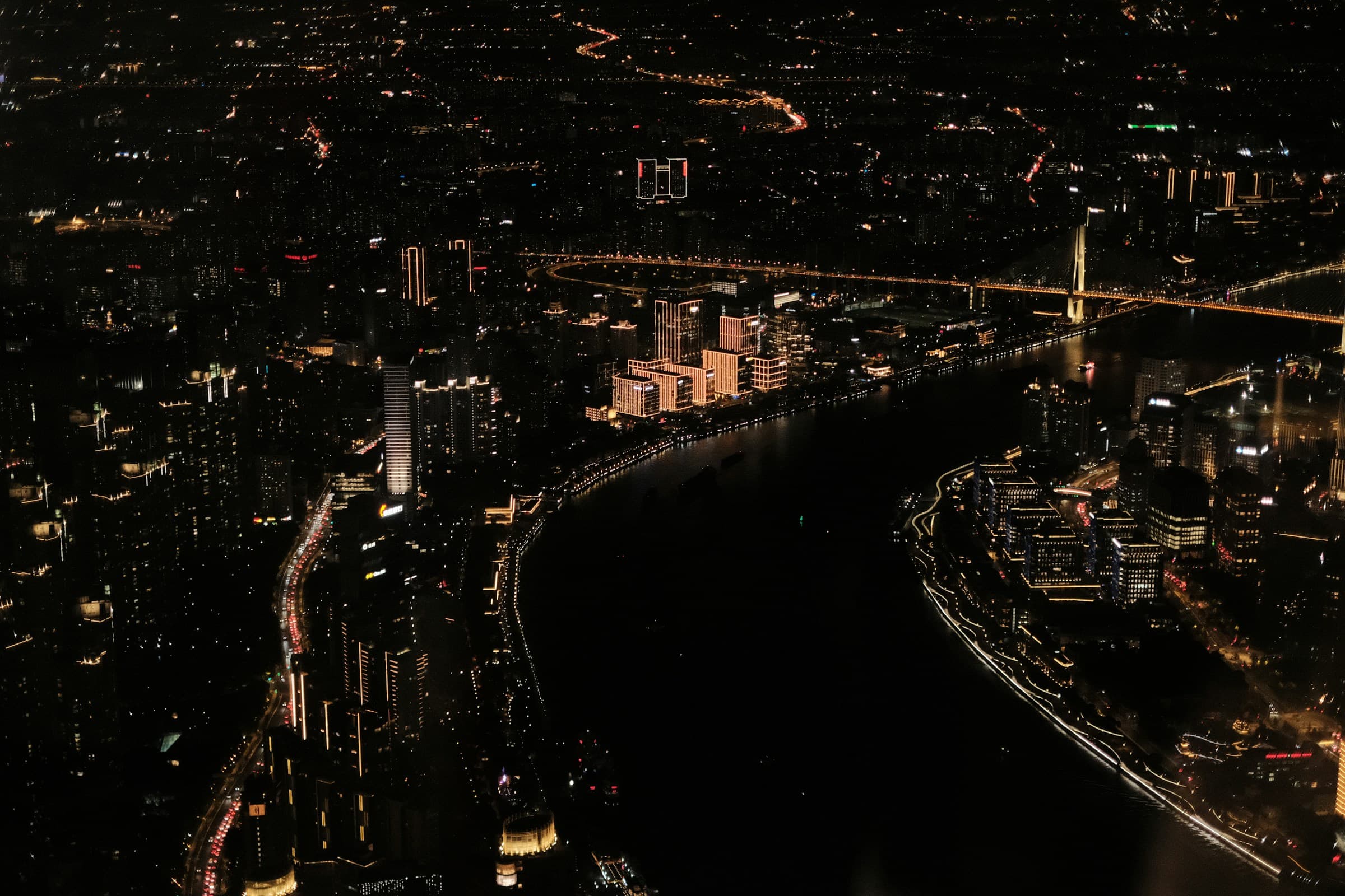 Lujiazui skyline and Pudong towers at night, Shanghai