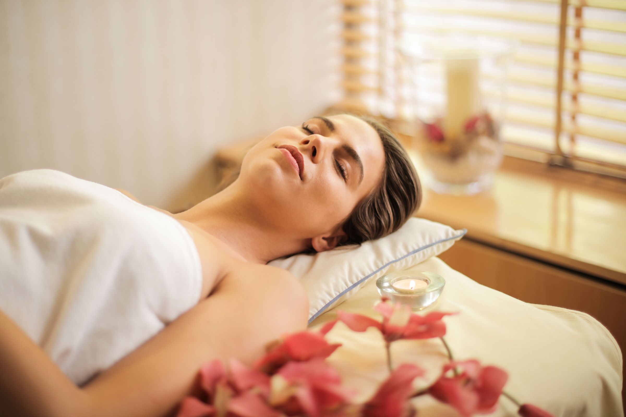 Spa treatment room with calm lighting