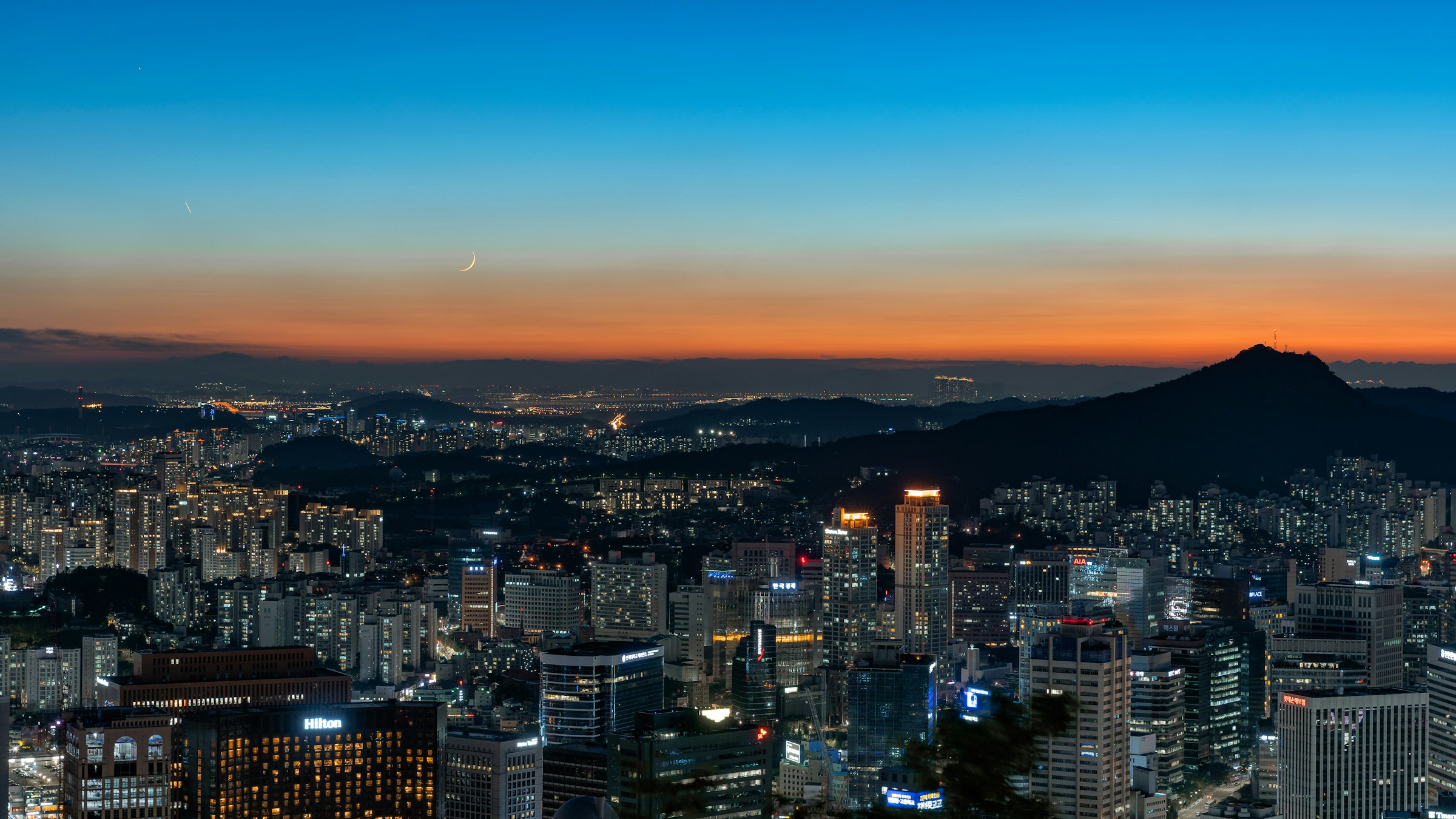 Aerial view of Seoul at night
