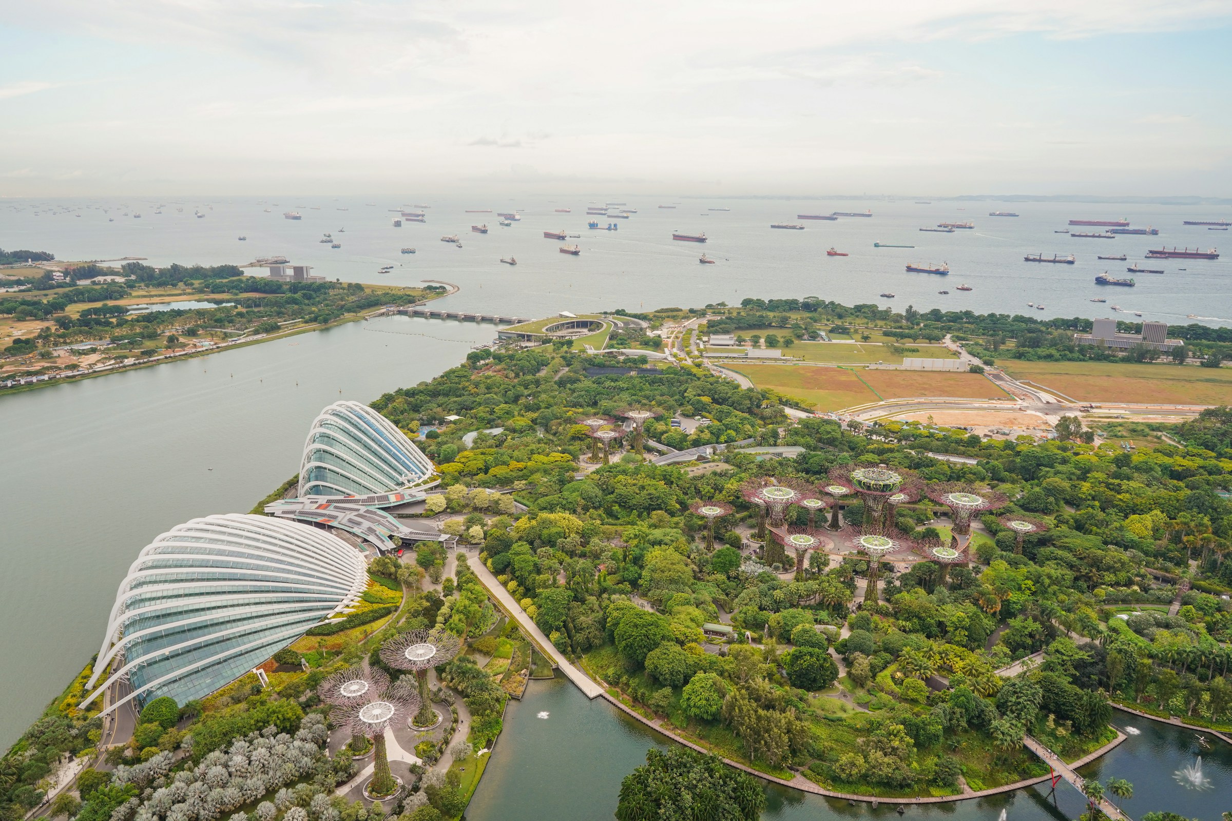 Aerial view of Gardens by the Bay and Marina Bay, Singapore